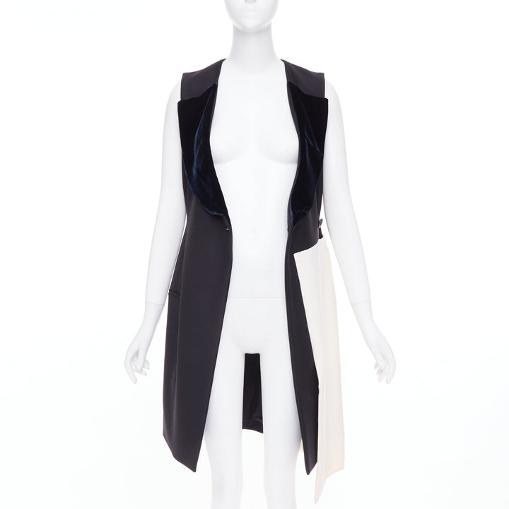 CHRISTIAN DIOR 2013 Raf Simons black white velvet lapels asymmetric dress FR36 S