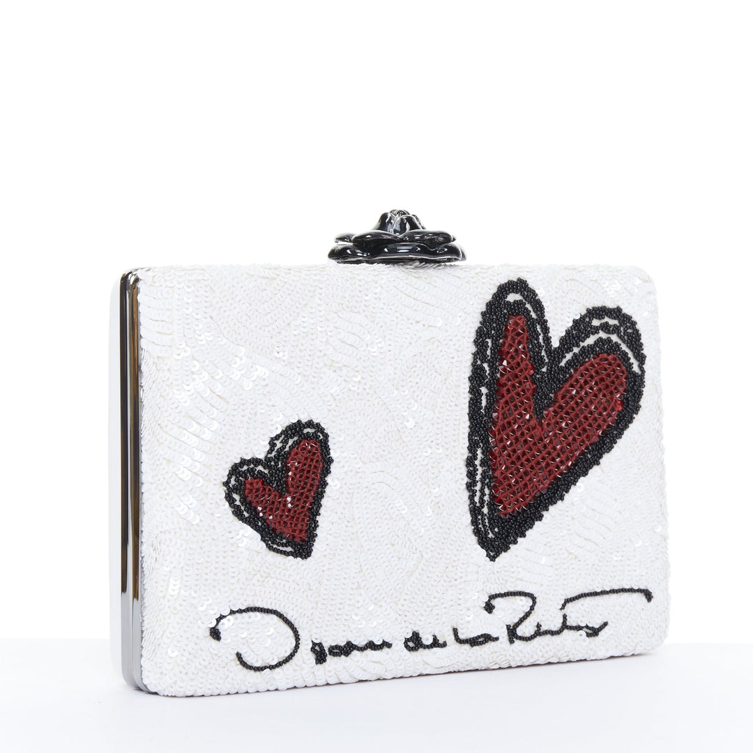 OSCAR DE LA RENTA 2018 Rogan sequin heart embroidered leather box evening clutch