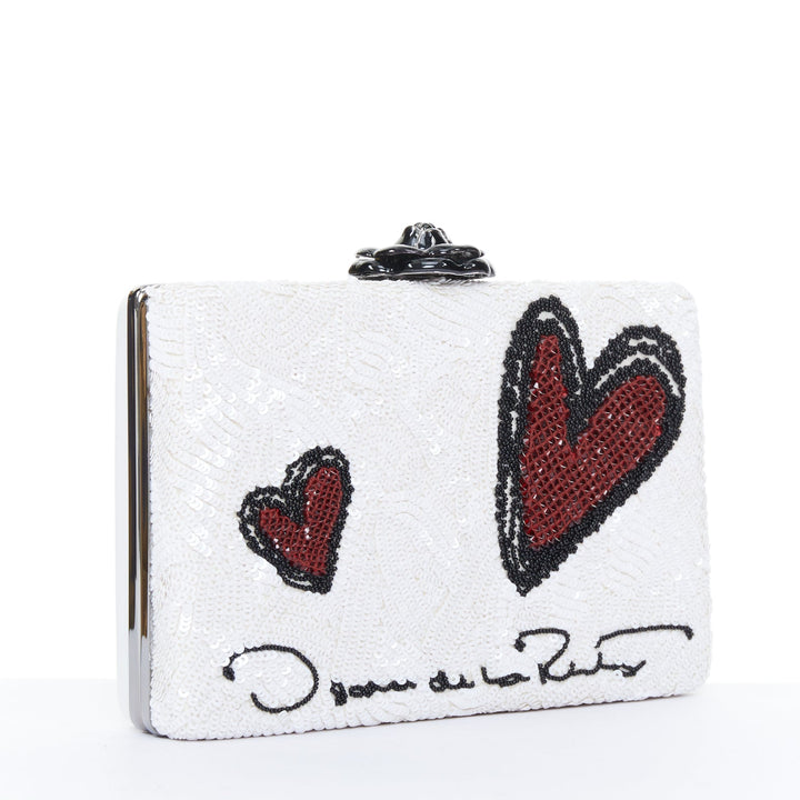 OSCAR DE LA RENTA 2018 Rogan sequin heart embroidered leather box evening clutch