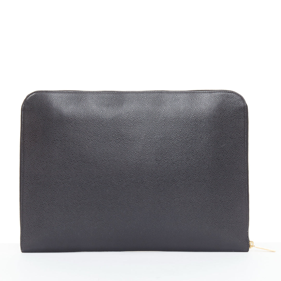 CHANEL 2014 Timeless CC Portfolio Pouch black leather embossed tech clutch bag