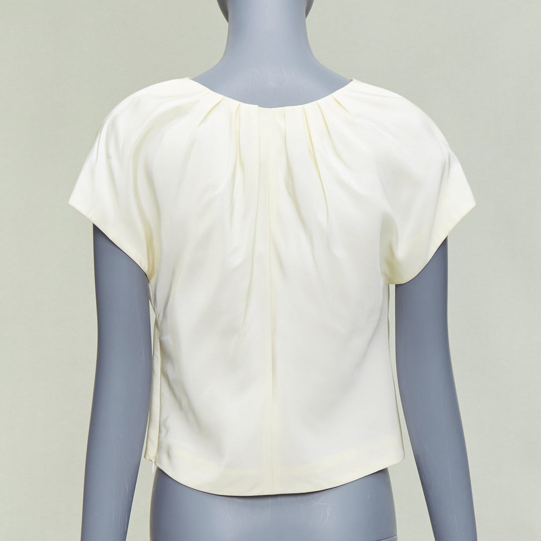 OSCAR DE LA RENTA P16 100% silk cream cap sleeve crop top US0 XS