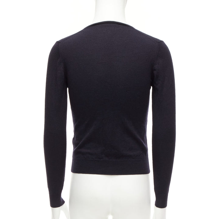 PRADA 2010 navy wool long sleeve V-neck classic sweater IT44 XS