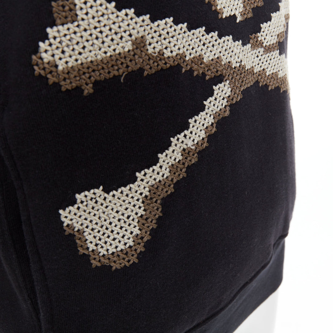 MASTERMIND JAPAN black cotton beige needlepoint embroidered skull hoodie JP3 L