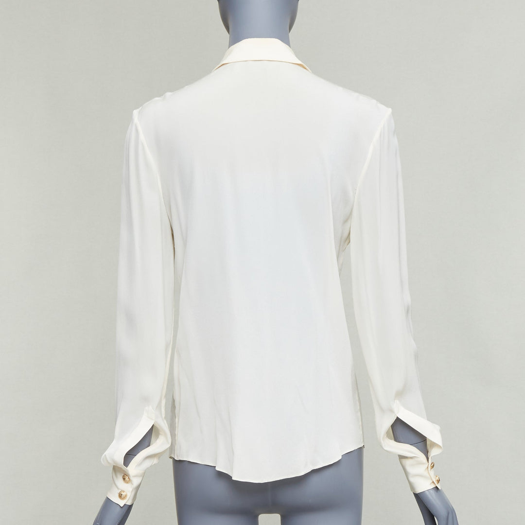 BALMAIN cream 100% silk gold buttons pocketed military blouse FR36 S