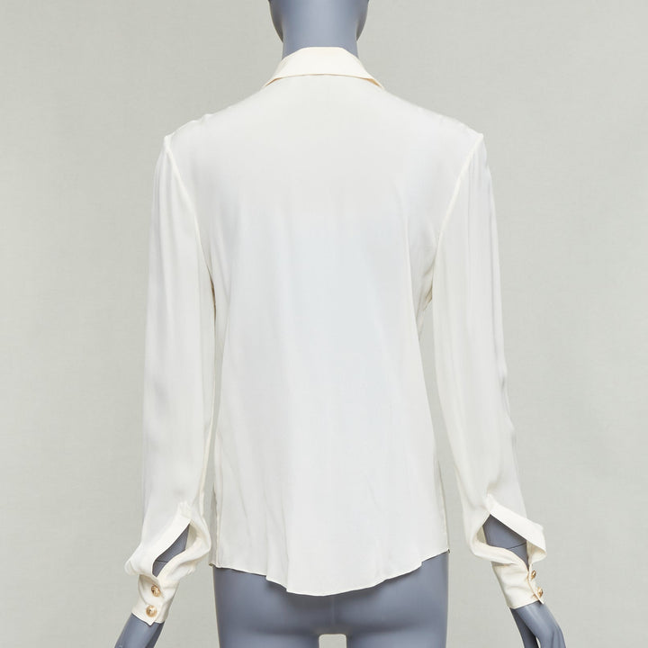 BALMAIN cream 100% silk gold buttons pocketed military blouse FR36 S