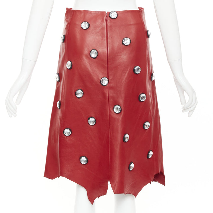 CELINE Phoebe Philo red lambskin leather acrylic stud jagged cut skirt FR34 XS