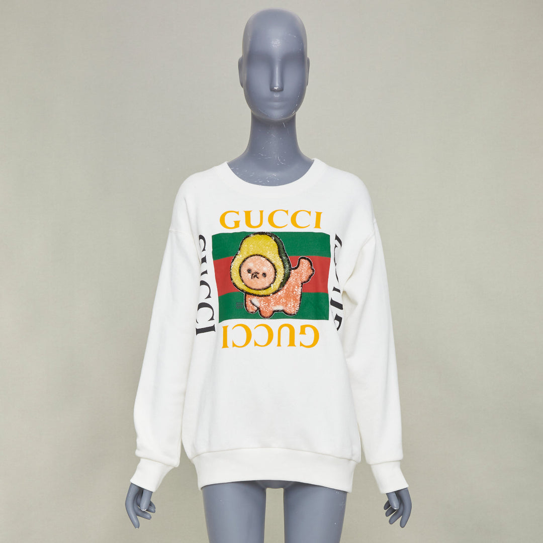GUCCI PIKARAR 2023 sequinned cotton jersey white vintage logo crew sweatshirt XS