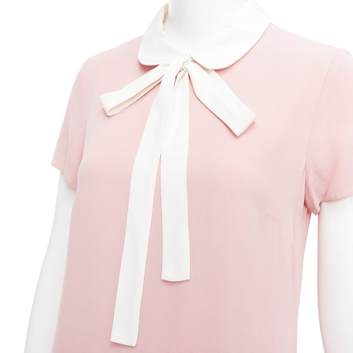 RED VALENTINO pink cream bow tie peter pan collar shift dress IT42 M