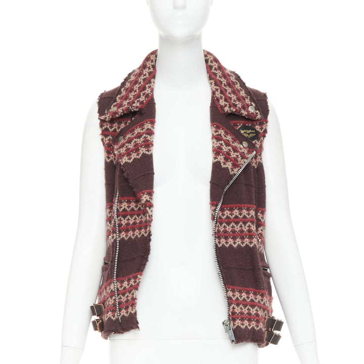 JUNYA WATANABE MAN 2003 Aviakit Lewis Leathers knit fairisle biker vest jacket S