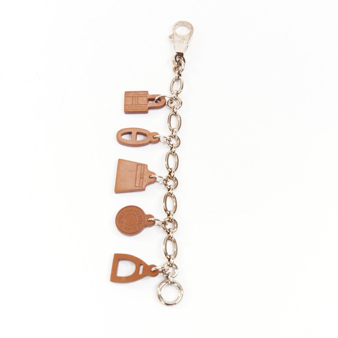 HERMES Olga Amulette Breloque brown barenia silver chain kelly lock bag charm