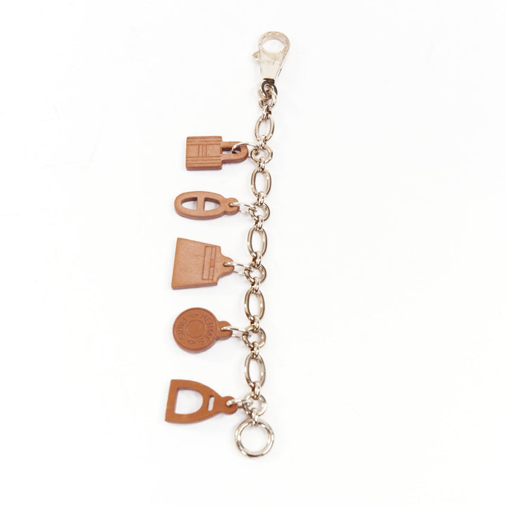 HERMES Olga Amulette Breloque brown barenia silver chain kelly lock bag charm