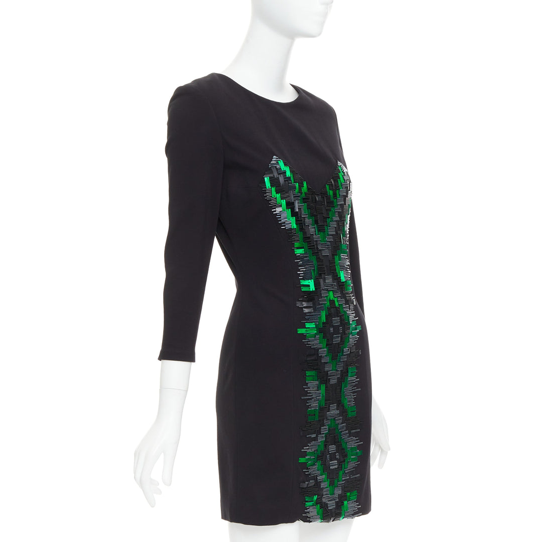 MATTHEW WILLIAMSON green black rectangular sequin embellished dress UK10 M