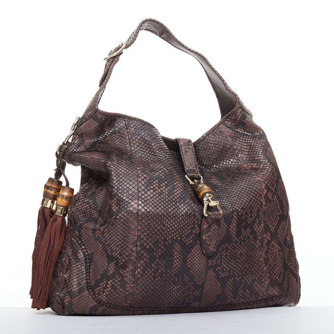 GUCCI Jackie Hobo dark red scaled leather bamboo horsebit crossbody satchel