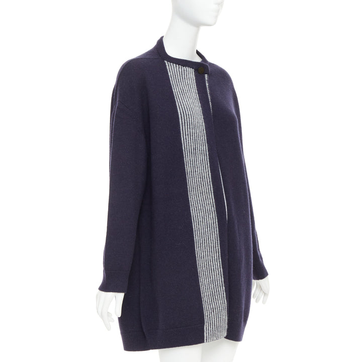 HERMES navy virgin wool white striped oversized knitted cardigan sweater FR34 XS