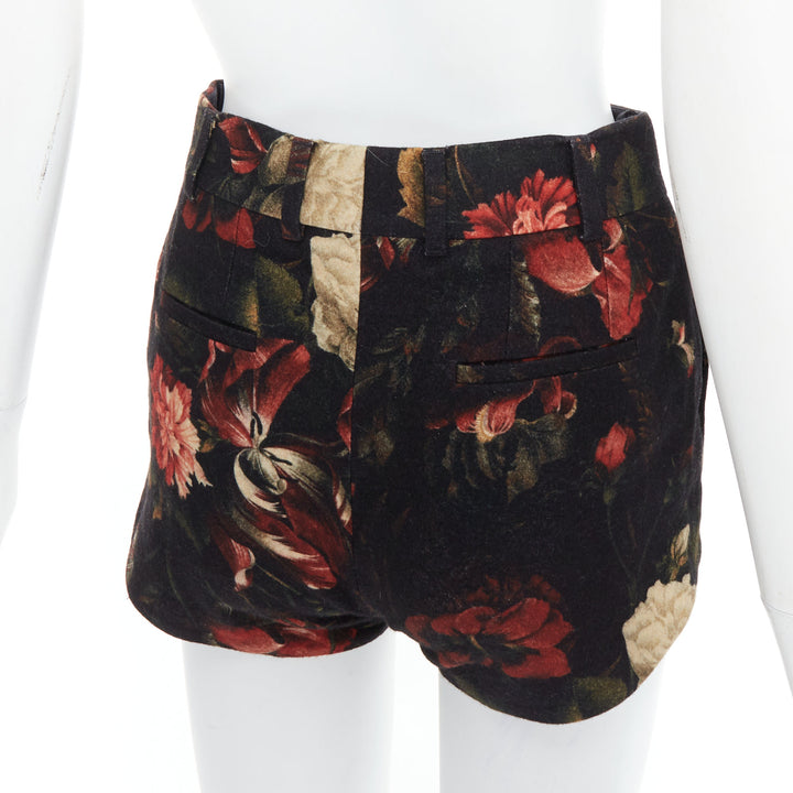 GIVENCHY Tisci 100% wool black red peony floral high rise shorts