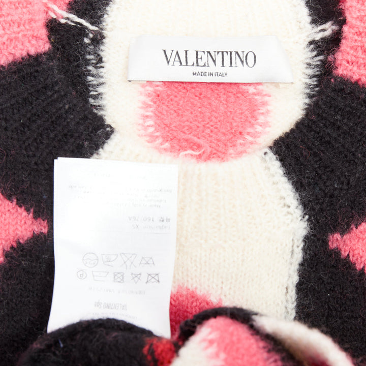 VALENTINO 2014 Runway  100% virgin wool pink red scallop graphic sweater XS