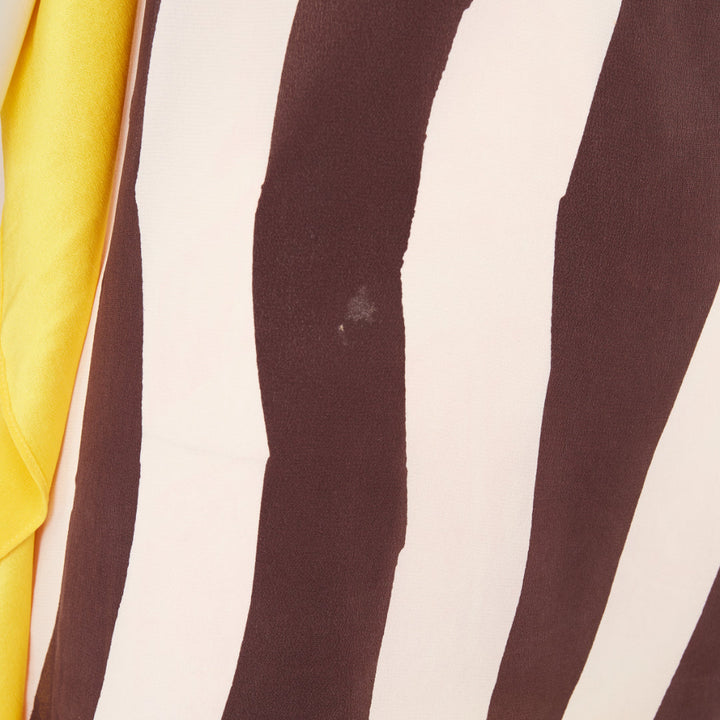 ESCADA Vintage abstract print yellow brown cream ruffle silk mini dress FR40 M