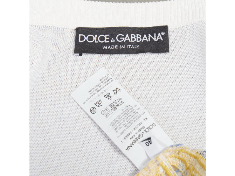 DOLCE GABBANA Majolica print embroidery anglais lace cream cardigan IT40 S