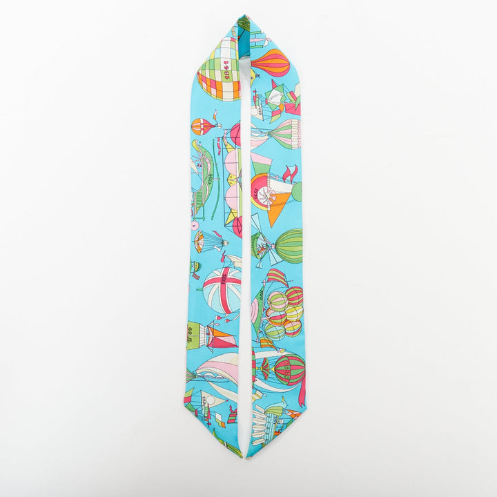 HERMES 2022 Les Folies du Ciel silk twill hot air balloon twilly scarf blue