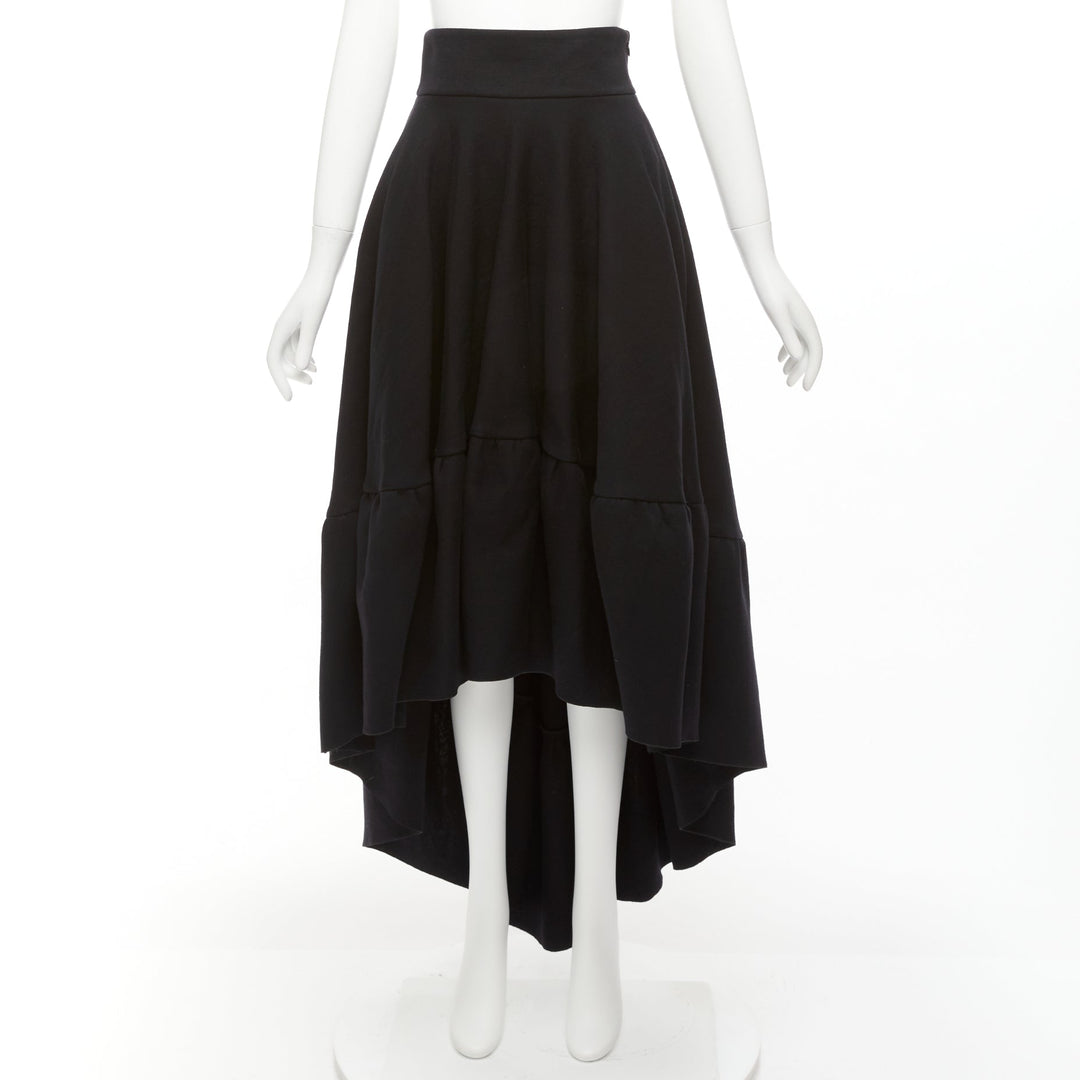 ANTONIO BERARDI black cotton blend high low dramatic ruffle skirt IT40 S