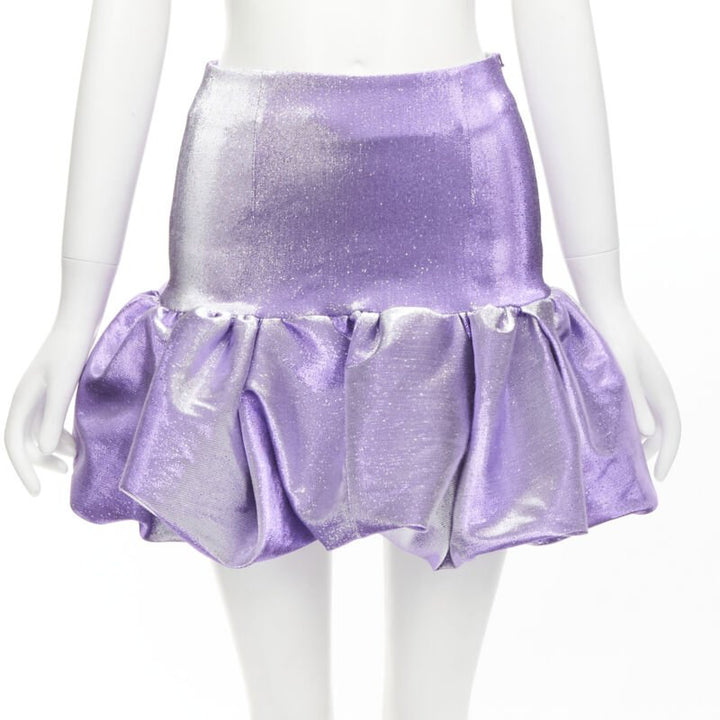 AREA purple metallic cotton blend high waisted puff short short skirt XS