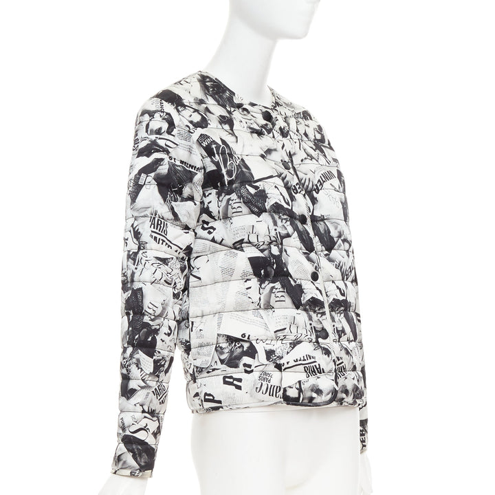 BALENCIAGA Demna 2019 black white magazine tabloid print padded coat FR34 XS