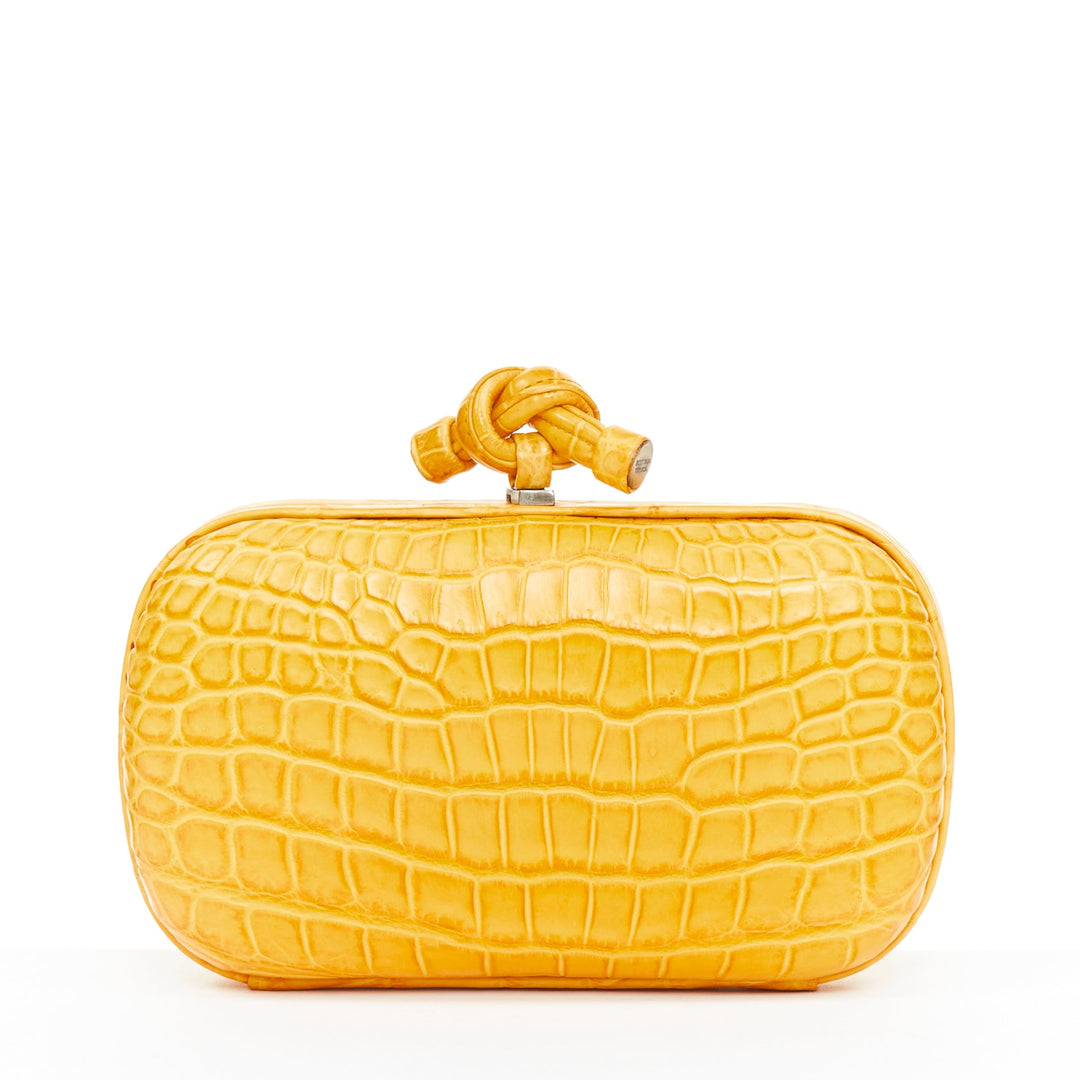 BOTTEGA VENETA Pochette Knot yellow exotic leather minaudiere box clutch bag