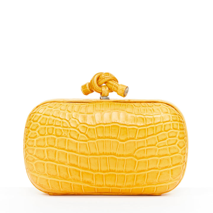 BOTTEGA VENETA Pochette Knot yellow exotic leather minaudiere box clutch bag