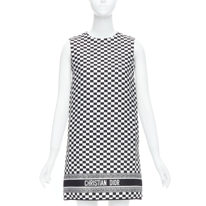 CHRISTIAN DIOR 2018 black white checkered logo mini shift dress FR34 XS