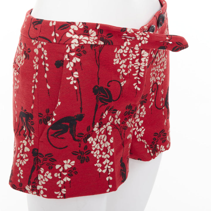 RED VALENTINO red monkey floral cotton blend jacquard mini shorts IT38 XS