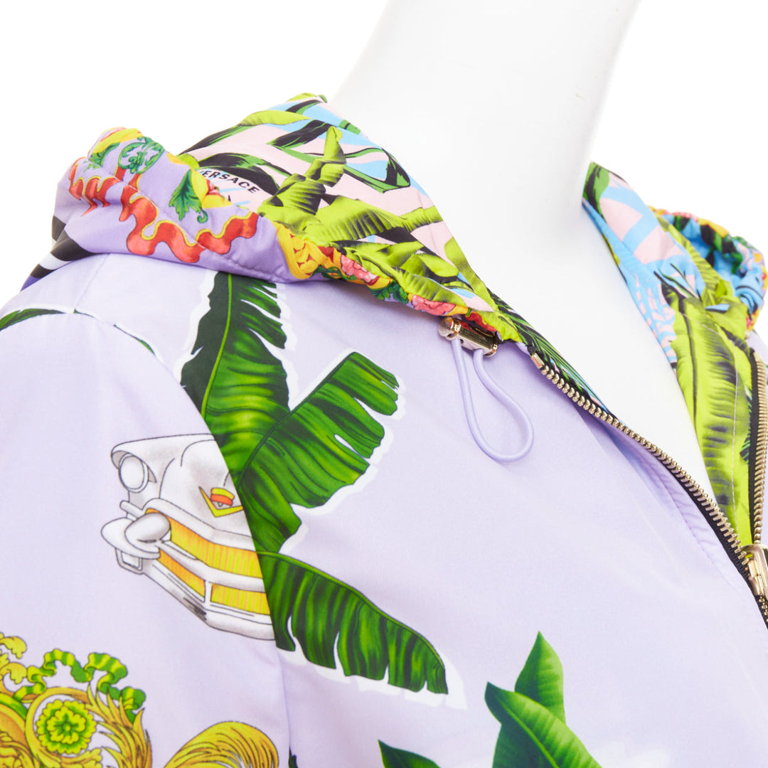 VERSACE 2018 Garden print Reversible lilac tropical print nylon jacket IT40 S