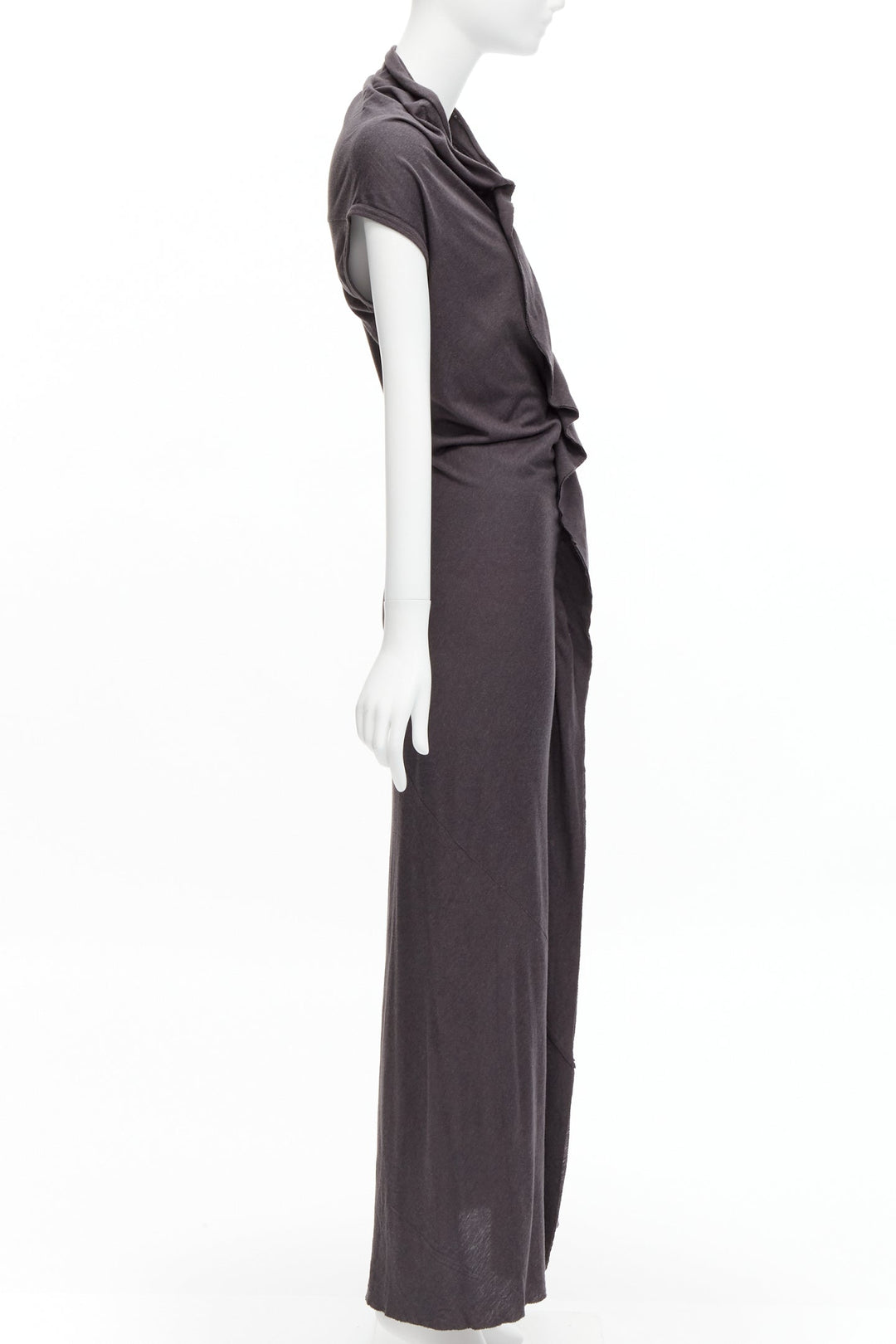 COMME DES GARCONS 1998 Vintage grey cowl neck flutter seam 3D cut midi dress S