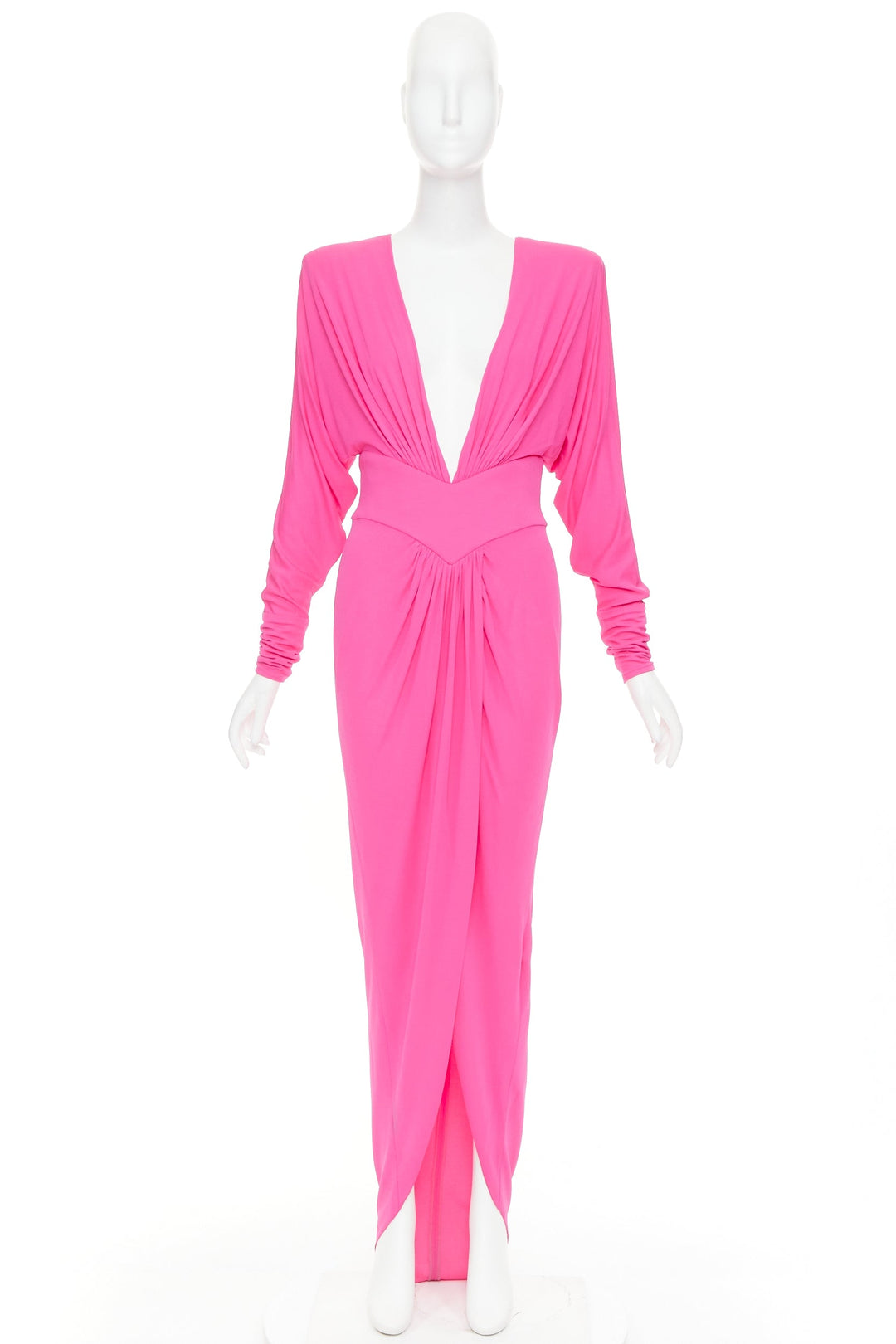 ALEXANDRE VAUTHIER pink viscose Power shoulder plunge drape dress FE36