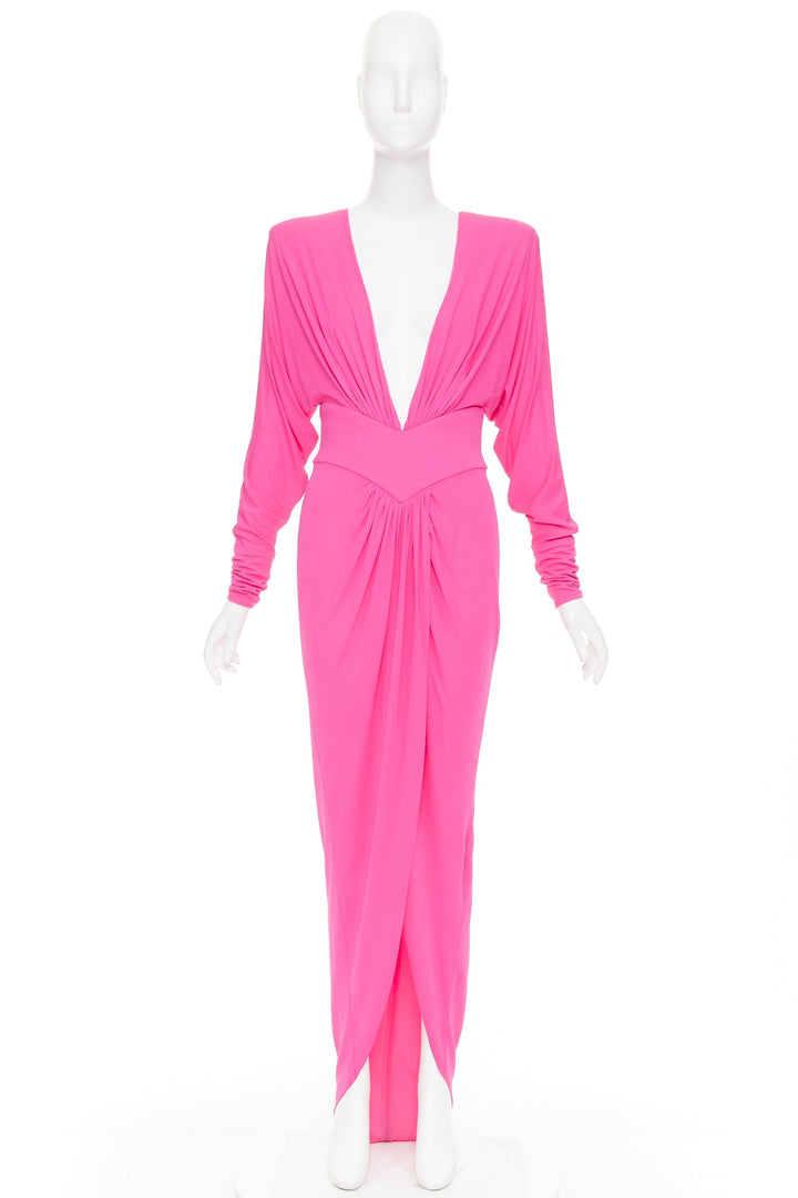 ALEXANDRE VAUTHIER pink viscose Power shoulder plunge drape dress FE36