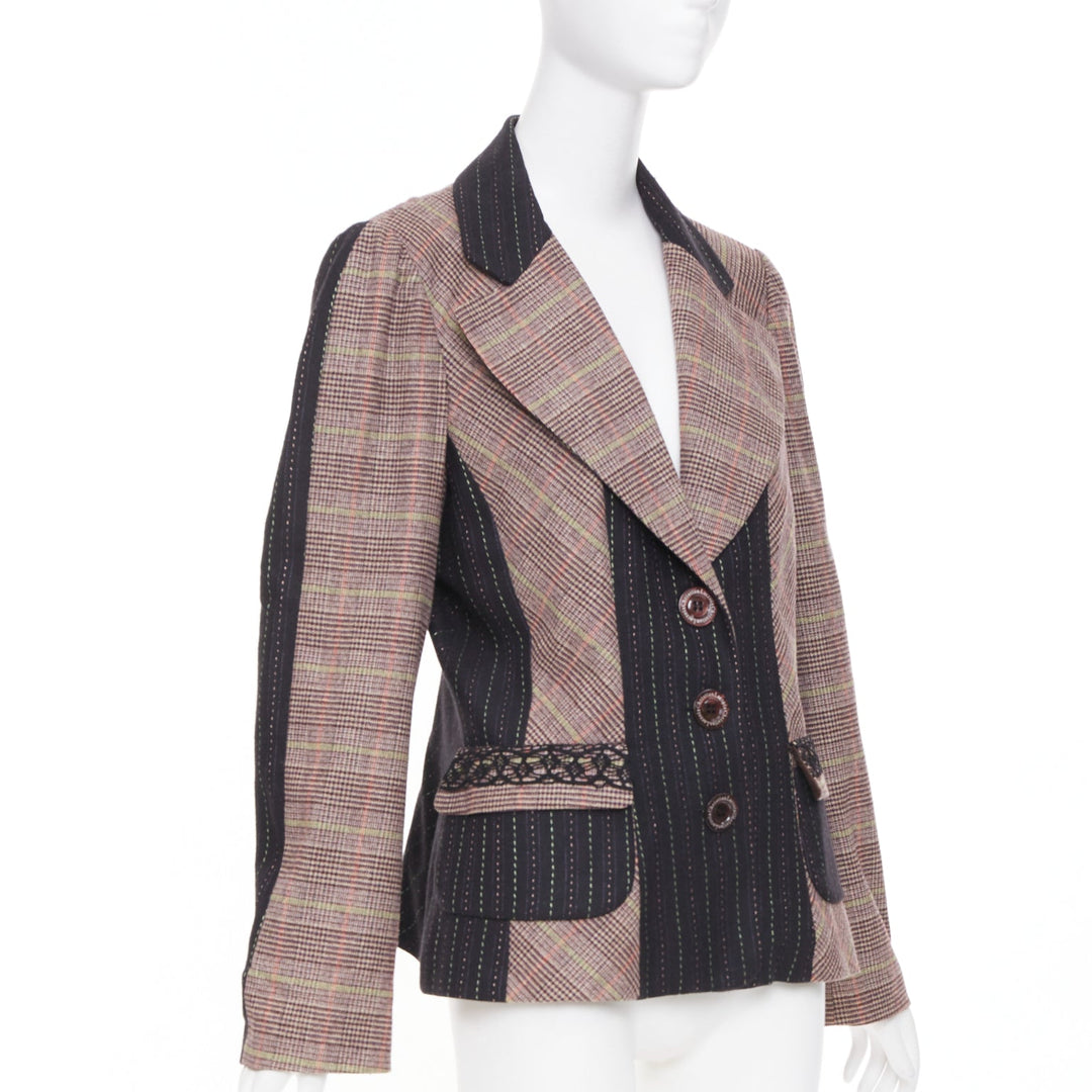 CHRISTIAN LACROIX patchwork plaid pinstripe tailored blazer jacket suit FR44 2XL