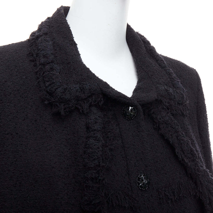 CHANEL 08A Runway black tweed braided fringe tromp loeil 4 pocket jacket FR46