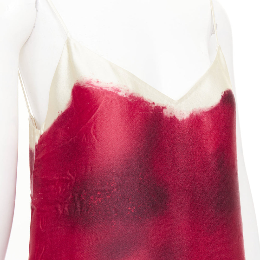 PRADA 2023 Runway red paint effect trompe l'oeil crease pressed dress IT38 XS