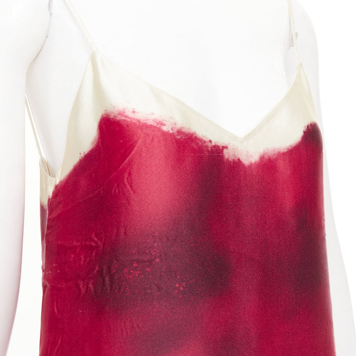 PRADA 2023 Runway red paint effect trompe l'oeil crease pressed dress IT38 XS