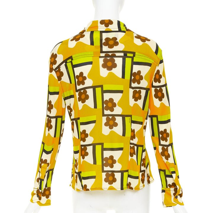 PRADA 2017 Runway green orange Mod graphic floral print viscose shirt IT40 S