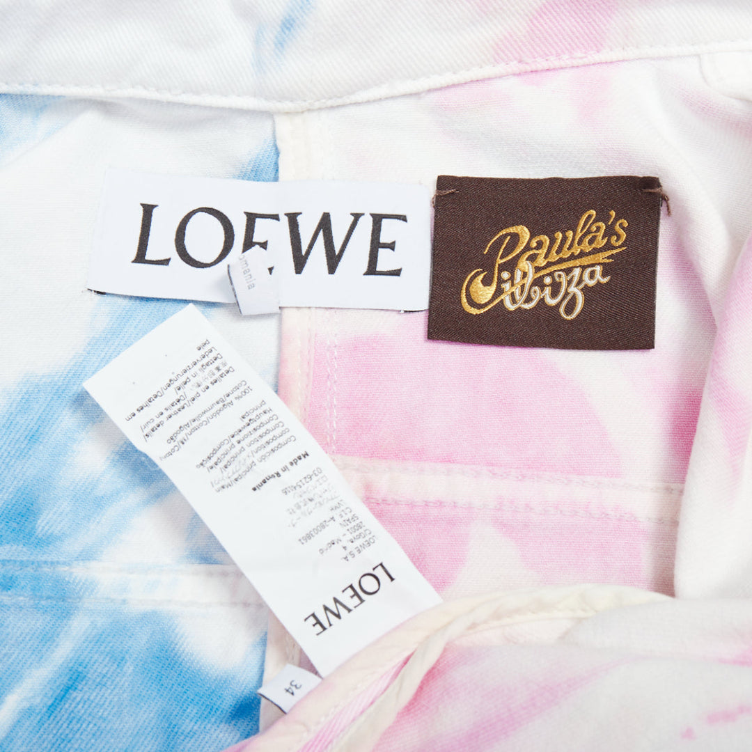 LOEWE PAULA'S IBIZA pink blue tie dye split denim jacket FR34 XS