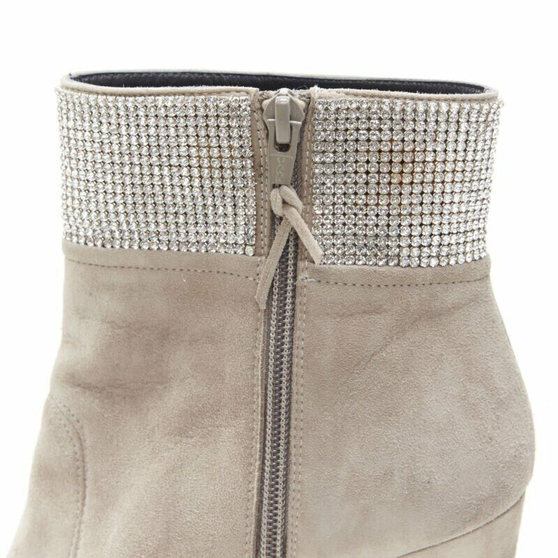 STUART WEITZMAN Highbeams grey fossil suede crystal embellished bootie EU38.5