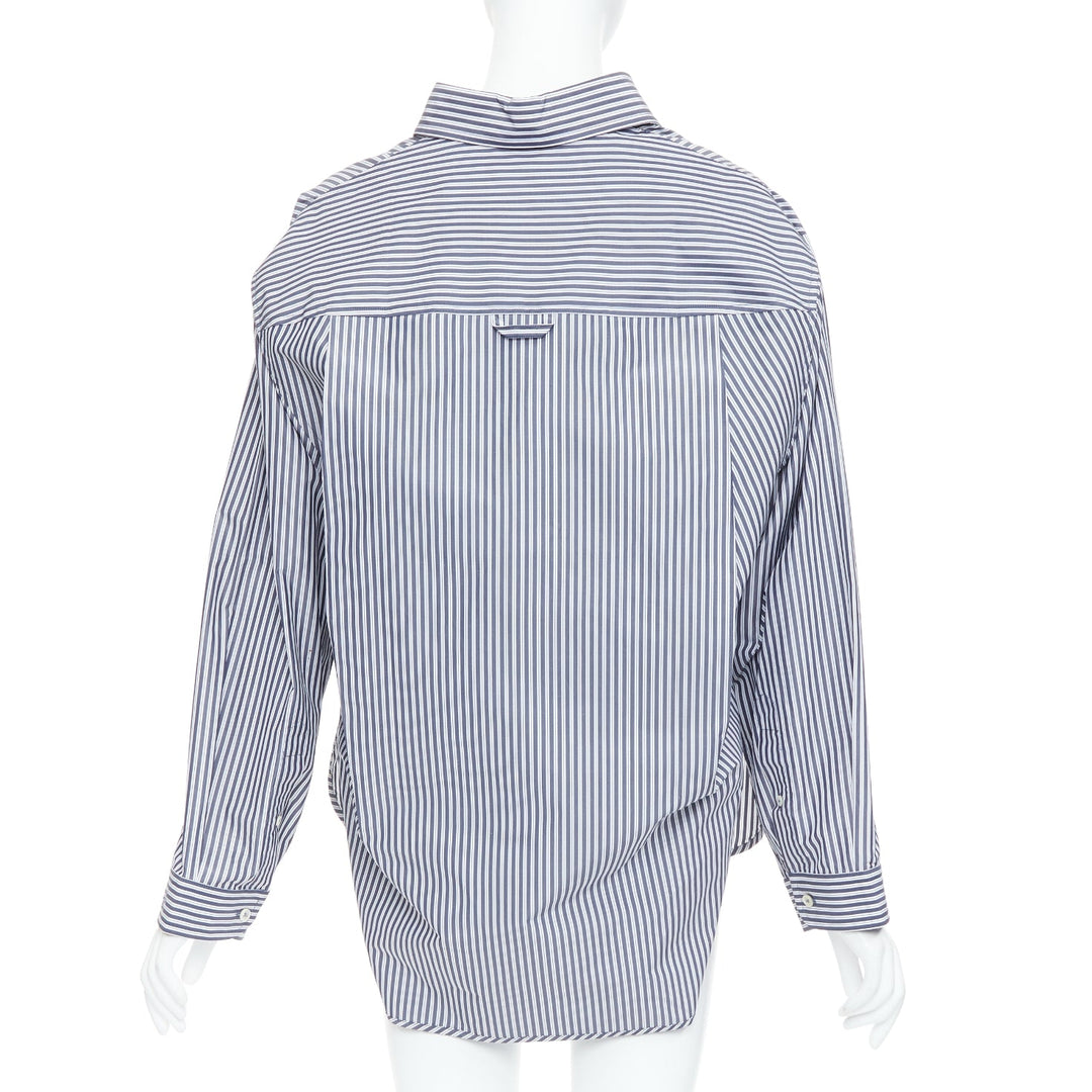 BALENCIAGA Demna 2016 grey cream striped 3D drop back shirt FR34 XS