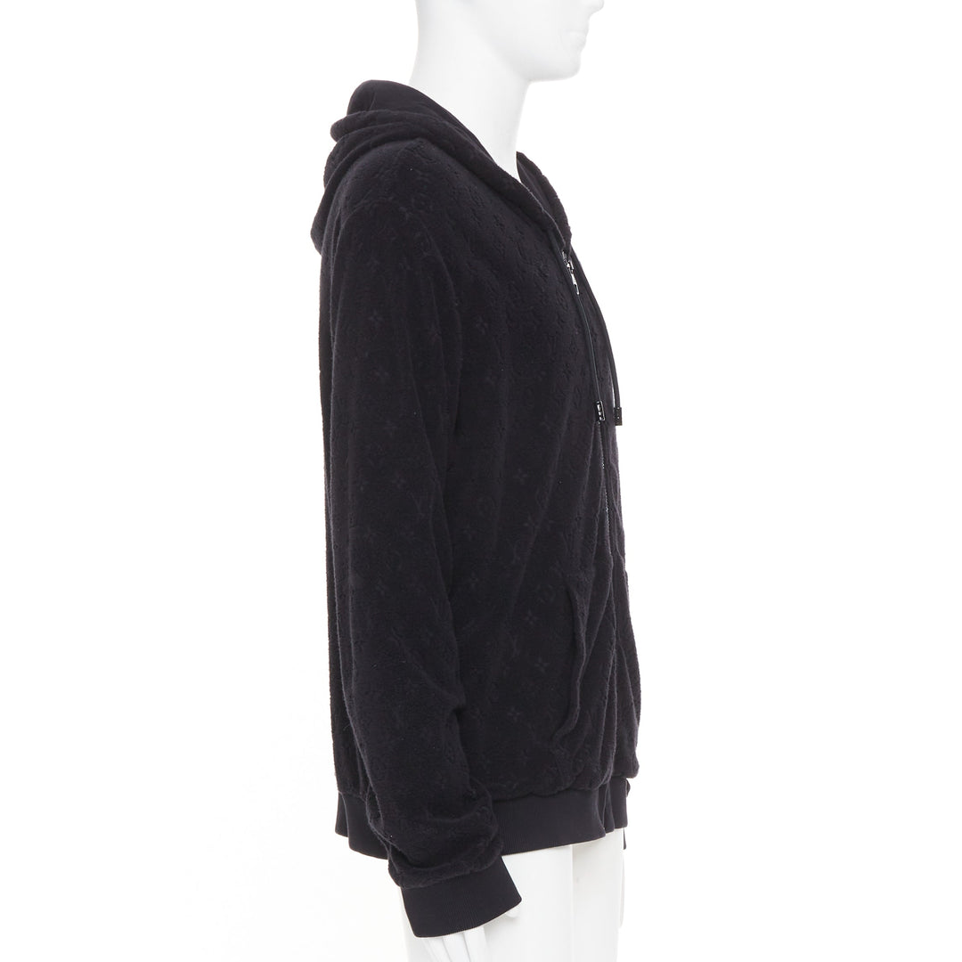LOUIS VUITTON 2023 Monogram debossed French terry zip up hoodie outerwear XL