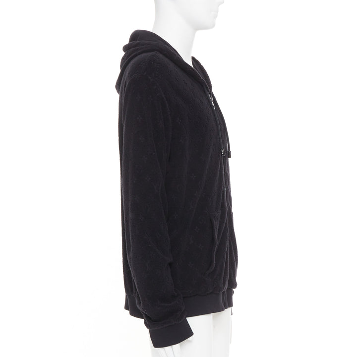 LOUIS VUITTON 2023 Monogram debossed French terry zip up hoodie outerwear XL