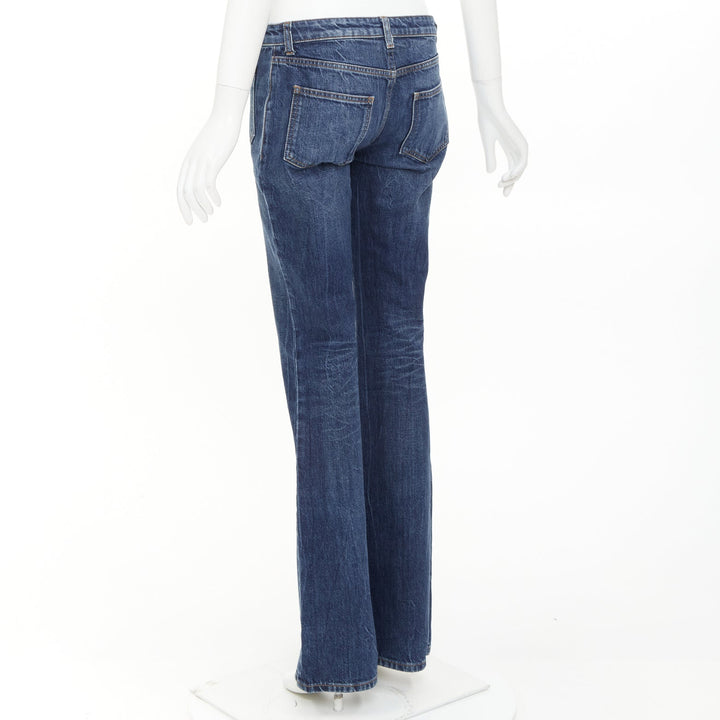 SAINT LAURENT 2018 blue washed denim patch pocket mid waist flare leg jeans 27"