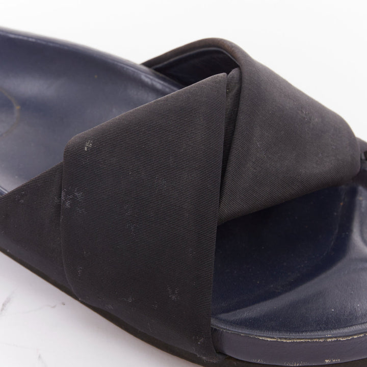 OLD CELINE 2014 Phoebe Philo Twist Boxy black grosgrain navy leather slides EU41