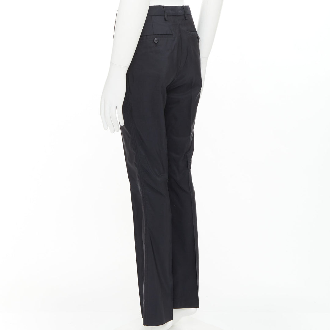 PRADA black shiny nylon mid waisted flare boot cut crop trousers IT46 S