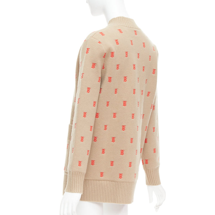 BURBERRY TB monogram camel red cashmere blend oversied cardigan XS