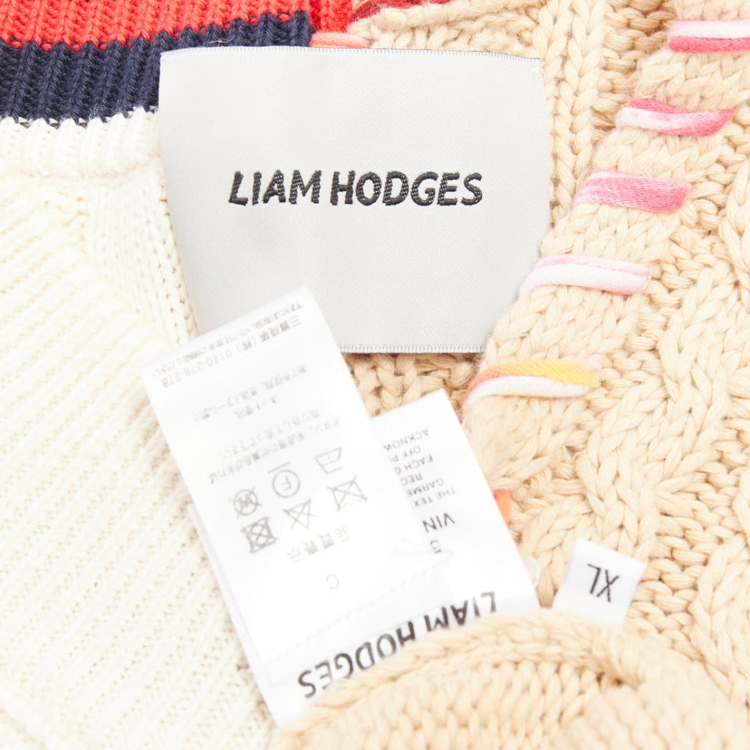 LIAM HODGES 2020 deconstructed split mixed cable knit laced sweater XL