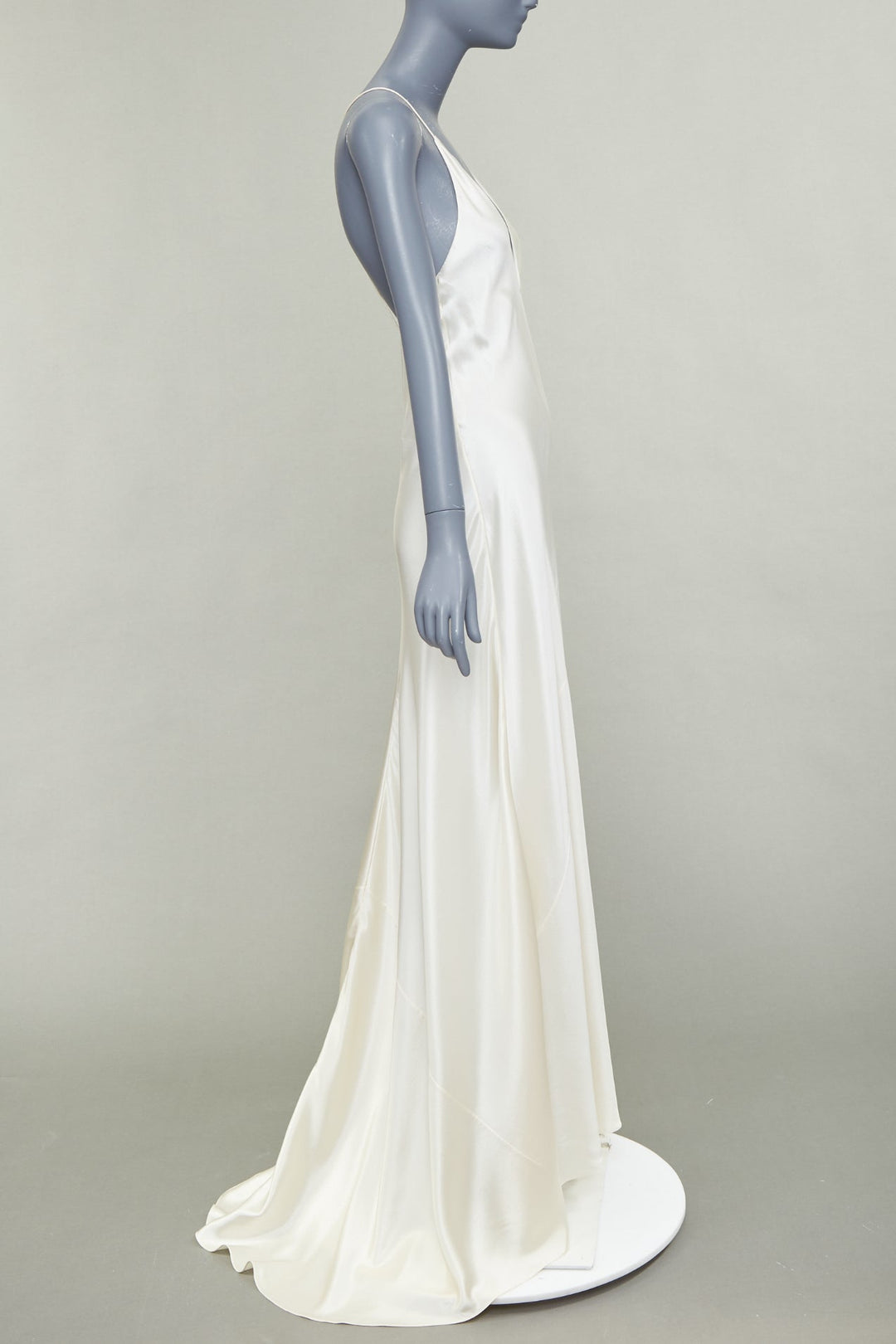 SAINT LAURENT 2022 Runway Bridal ivory silk satin plunge bias cut gown FR42 XL